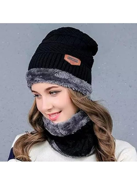 Woolen Winter Cap with Neck Warmer Set