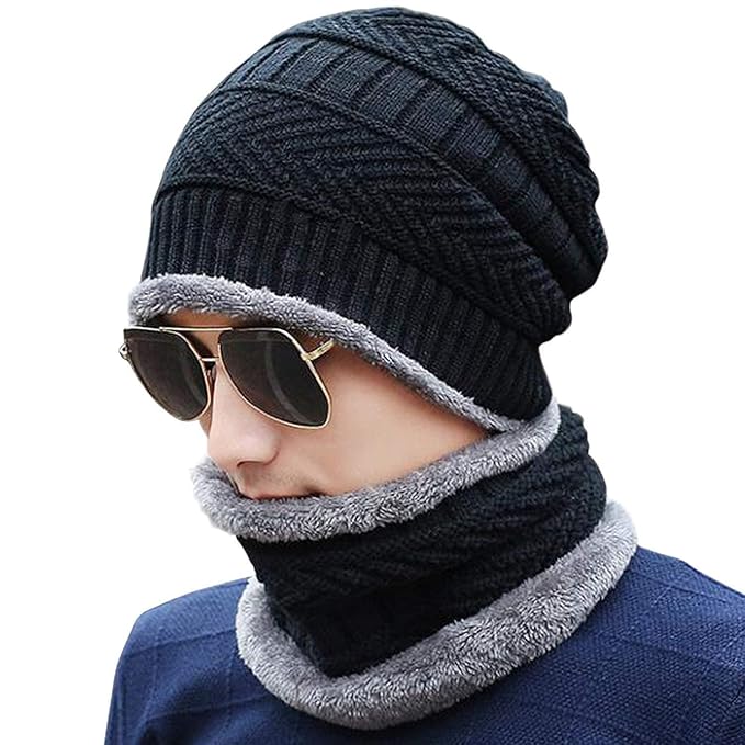 Woolen Winter Cap with Neck Warmer Set