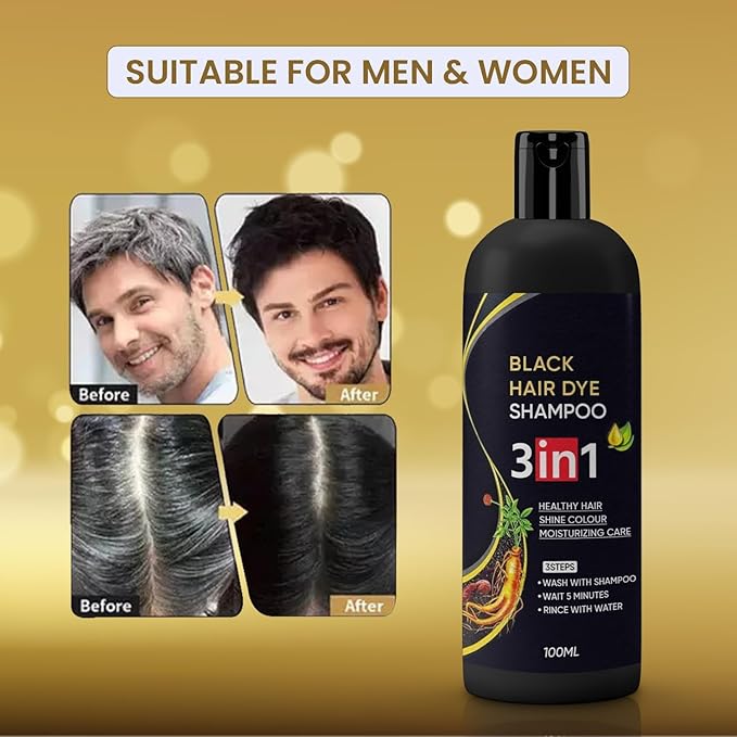 Herbal 3 in 1 Hair Dye Instant Black Hair Shampoo for Women & Men|Organic Shampoo Herbal 3 in 1 Hair Dye Instant Black Hair Shampoo for Women & Men 100% Coverage Shampoo 100ml Pack of 2